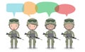 Set of soldiers with speech bubble, talking with speech balloon vector illustration isolated on white background US Army soldiers