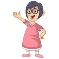 bespectacled girl waved her hand while smiling cartoon vector illustration