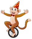 Circus monkey cartoon riding a monocycle with smile Royalty Free Stock Photo