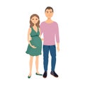 Pregnant woman and man isolated. Vector illustration of Young happy couple Royalty Free Stock Photo