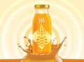 Vector pineapple juice, fruit glass bottle with drop splash