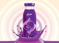 Vector plum juice, fruit glass bottle with drop splash Royalty Free Stock Photo