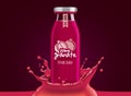 Vector pomegranate juice, fruit glass bottle with drop splash
