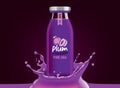 Vector plum juice, fruit glass bottle with drop splash Royalty Free Stock Photo