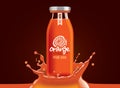 Vector orange juice, fruit glass bottle with drop splash