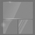 Glass plate realistic vector set. Glass transparent banners set. Realistic window mockup. Royalty Free Stock Photo