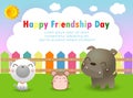 Happy friendship day greeting card with diverse friend group of best friend animals,dog,cat,rat, background poster Template