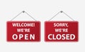 Welcome we are open and sorry we are closed board shop Royalty Free Stock Photo