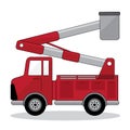 Car crane and working with electricity post. fire engine with red color. Royalty Free Stock Photo