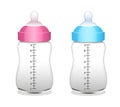 Baby bottles for girl and for boy. Vector illustration.