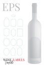 Wine labels template, vector with die cut / laser cut layers. Set with bottle labels. White, clear, blank, isolated bottle label m