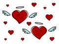 Two big red hearts and many small ones on a white background. Royalty Free Stock Photo