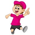 The boy walks casually while pointing his finger cartoon vector illustration