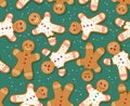 Seamless Holiday gingerbread man pattern for gift wrap.