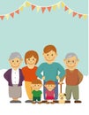 Family vector illustration with grandparents / text space Royalty Free Stock Photo