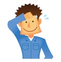 Young asian blue collar worker vector illustration / upper body