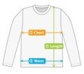 Long sleeve t-shirt illustration for size chart