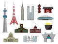 Tokyo landmark buildings illustration set Royalty Free Stock Photo