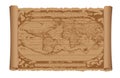 Old world map on the vintage scroll paper. Royalty Free Stock Photo