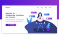 Illustration of virtual communication social networking. The girl looks in a smartphone. Modern flat design concept, landing page