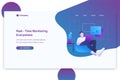 Illustration of young adult man sitting on bean bag working from home. Modern flat design security concept, landing page template. Royalty Free Stock Photo