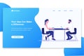 Illustration of businessmen and businesswomen meeting and brainstorming. Modern flat design concept, landing page template.