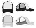 Trucker cap , mesh cap template illustration set / black and gray