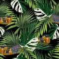 Snake and tropical plants seamless pattern. Jungle summer art . Fashion template for clothes, textiles, t-shirt design.