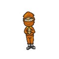 Pixel Art Ninja Character . Cute Cartoon Mascot Logo Icon Illustration . Orange ninjas 8bit