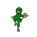 Pixel Art Ninja Character . Cute Cartoon Mascot Logo Icon Illustration . Green ninjas 8bit