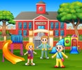 Happy children playing in front the school Royalty Free Stock Photo