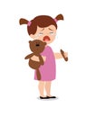 Print. The girl is crying. Torn bear paw. Vector illustration