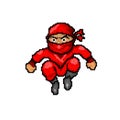 Print Pixel Art Ninja Character . Cartoon Red Ninja 8 Bit , Classic Illustration