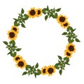 Sunflower circle frame wreath for decoration