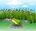 Cute frog beautiful scenery iilustration vector