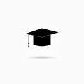 Graduation cap black icon on white background. Vector illustration. Royalty Free Stock Photo