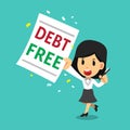 Cartoon businesswoman with debt free letter