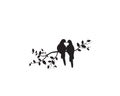 Birds on Branch Vector, Wall Decals, Birds Couple in Love, Birds Silhouette on tree and Hearts Illustrations isolated Royalty Free Stock Photo