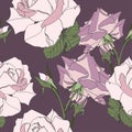 Seamless Pattern. Beautiful Fabric Blooming Realistic Isolated Flowers. Vintage Background. Roses. Wallpaper Baroque.