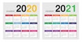 Colorful Year 2020 and Year 2021 calendar horizontal vector design template, simple and clean design. Royalty Free Stock Photo