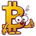 Cartoon bitcoin. Cryptocurrency BTC coin price illustration. Character mascot. Vector illustration