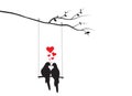 Birds Couple Silhouettes Vector, Birds on swing on branch, Wall Decals, Birds in love, Wall Art, Art Decor. Birds Silhouette Royalty Free Stock Photo