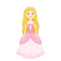 Little princess with long golden hair, crown and pink dress. Beautiful cute blonde girl Royalty Free Stock Photo