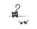 Cat behind table watching two birds silhouettes, funny illustration, vector, cartoon, children wall decals, kids wall artwork Royalty Free Stock Photo