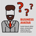 PrintA square image with the vector outline business avatar of a man with question marks. An illustration for business template Royalty Free Stock Photo
