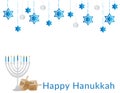 Happy Hanukkah Banner with Decorations, Menorah and dreidels Royalty Free Stock Photo