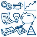 Finance and Economy Doodle Icons. Sketch Hand Drawn Drawing Design Vector Art Royalty Free Stock Photo