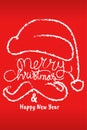 Merry chtistmas and happy new year greeting card typography in red background