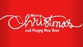 Merry chtistmas and happy new year greeting card typography in red background