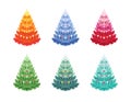 Christmas trees isolated on white background colorful set. Collection of beautiful decorations for the new year in different color Royalty Free Stock Photo